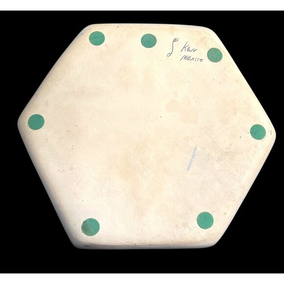 Handcrafted Ken Edwards Pottery Mexico Hexagonal Tonala Plate Bird Floral - Picture 4 of 5